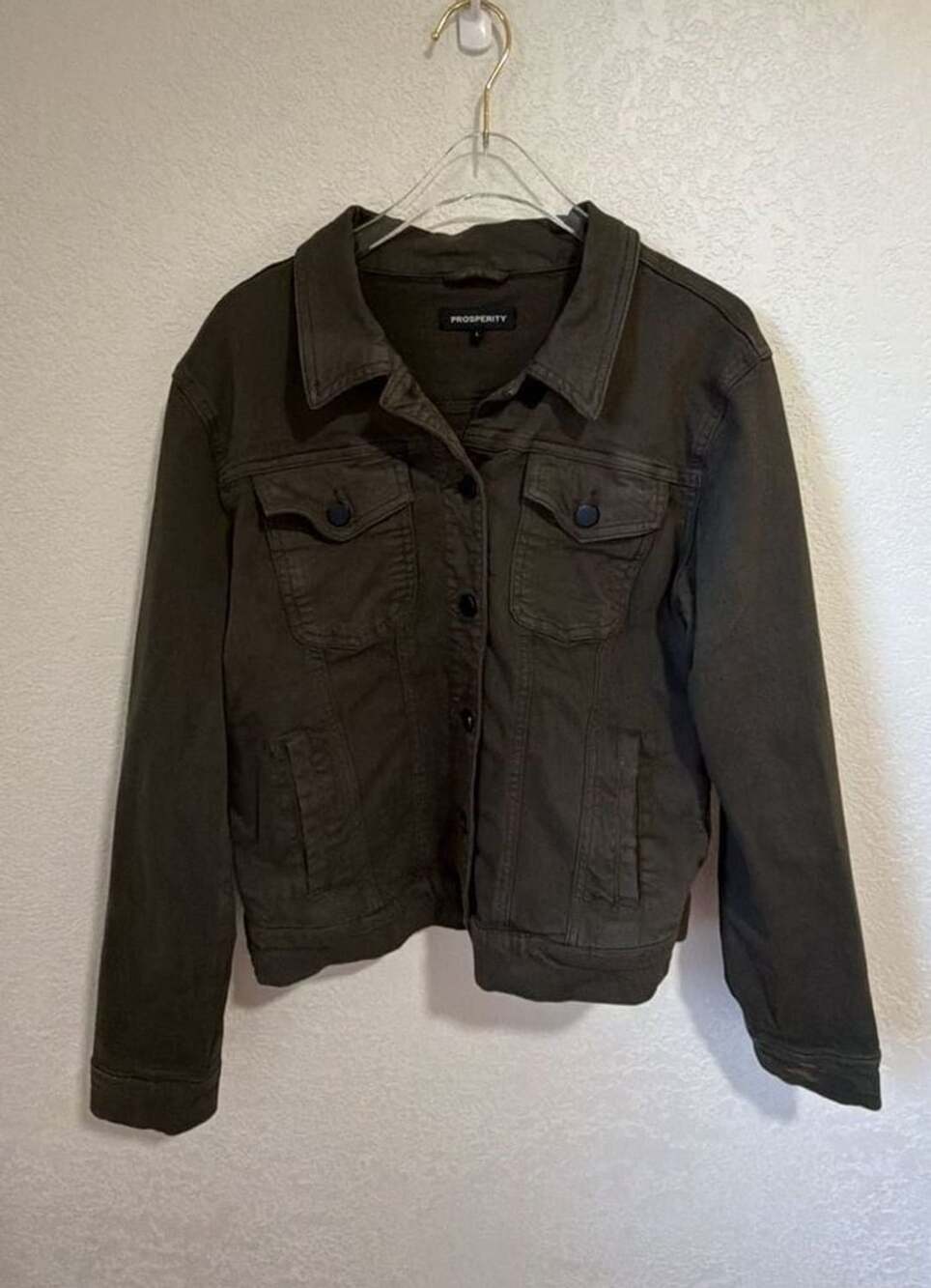 Prosperity Denim Jacket Size L Olive Green Stretch Cotton